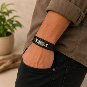 Green Aventurine Leather Bracelet – image 3
