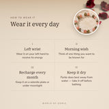 How to wear your Fame & Recognition Bracelet – left wrist, morning wish, recharge on selenite or moonlight