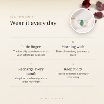 How to wear your Emerald (Panna) Ring – daily wear, morning wish, recharge on selenite or moonlight