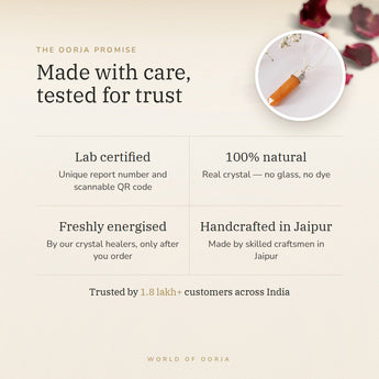 The Oorja promise – Citrine Pencil Pendant, lab certified and energised after you order