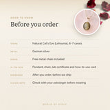 Cat's Eye (Lehsunia) Pendant – good to know before you order: what is in the box, energised after order