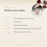 Raw Rose Quartz Pendant – good to know before you order: what is in the box, energised after order
