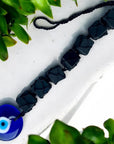 Black Tourmaline Cubes with Evil Eye Hanging Charm