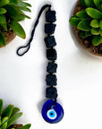 Black Tourmaline Cubes with Evil Eye Hanging Charm