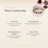 How to wear your 5 Mukhi Divine Rudraksha Bracelet – left wrist, morning wish, recharge on selenite or moonlight