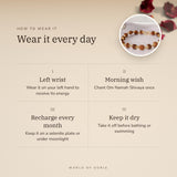 How to wear your 5 Mukhi Divine Rudraksha Bracelet – left wrist, morning wish, recharge on selenite or moonlight