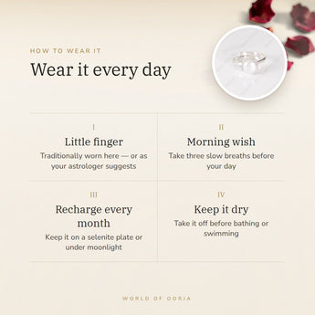 How to wear your Pearl (Moti) Ring – daily wear, morning wish, recharge on selenite or moonlight