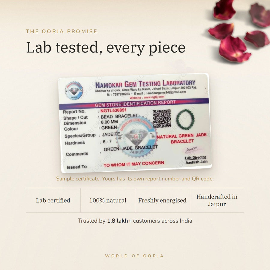 Jade Bracelet – The Stone of Steady Fortune lab certificate – World of Oorja