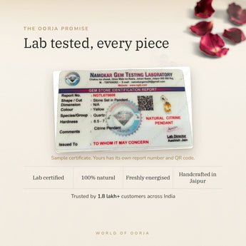 Citrine Pendant lab certificate with QR code – The Oorja promise