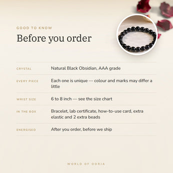 Black Obsidian Bracelet – before you order: size, what is in the box, energised after order