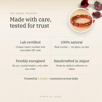 The Oorja promise – Red Jasper Cylinder Bracelet, lab certified and energised after you order