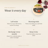 How to wear your Red Jasper Leather Bracelet – left wrist, morning wish, recharge on selenite or moonlight