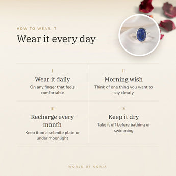 How to wear your Lapis Lazuli Ring – daily wear, morning wish, recharge on selenite or moonlight