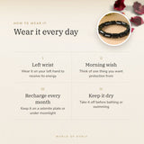 How to wear your Black Tourmaline Cylinder Bracelet – left wrist, morning wish, recharge on selenite or moonlight