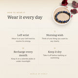 How to wear your Lapis Lazuli bracelet – left wrist, morning wish, recharge on selenite or moonlight