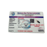 Gemstone identification report from Gem Testing Laboratory for molten lava pencil pendant on a white background