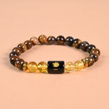Leo zodiac bracelet Tiger's Eye and Citrine with engraved Leo name bead