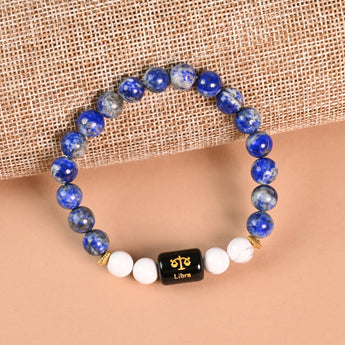 Libra Lapis Lazuli and Howlite zodiac bracelet flat lay
