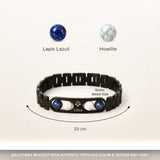 Libra bracelet crystals and size – 8mm beads, adjustable black metal band