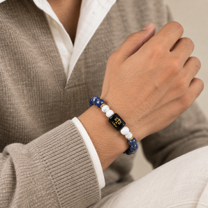 Libra zodiac bracelet in Lapis Lazuli and Howlite worn on the wrist