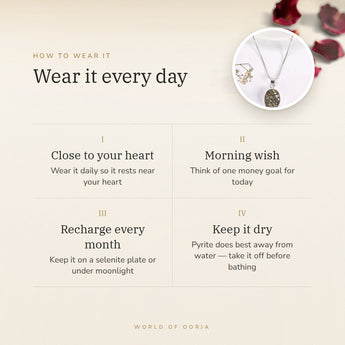 How to wear your Raw Pyrite Oval Pendant – daily wear, morning wish, recharge on selenite or moonlight