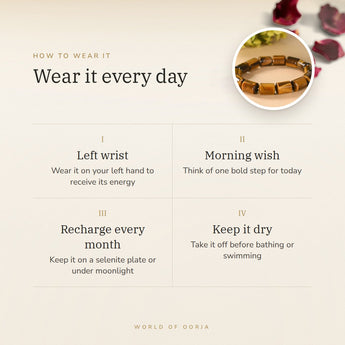 How to wear your Tiger Eye Cylinder Bracelet – left wrist, morning wish, recharge on selenite or moonlight