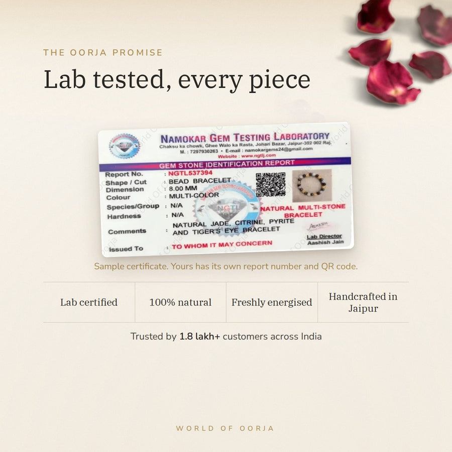 Money Attraction Bracelet – 4 Crystal Wealth Blend lab certificate – World of Oorja
