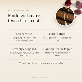 The Oorja promise – Pearl (Moti) Pendant, lab certified and energised after you order