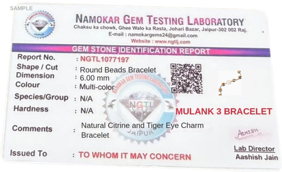 Mulank 3 Jupiter Charm Bracelet – Citrine & Tiger Eye lab certificate – World of Oorja