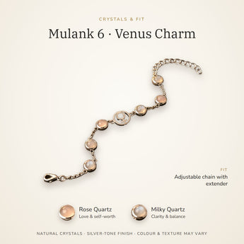Mulank 6 bracelet crystals and fit – Rose Quartz, Milky Quartz, adjustable chain