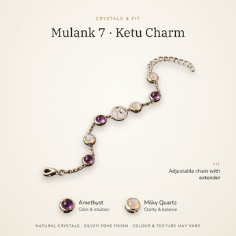Mulank 7 bracelet crystals and fit – Amethyst, Milky Quartz, adjustable chain