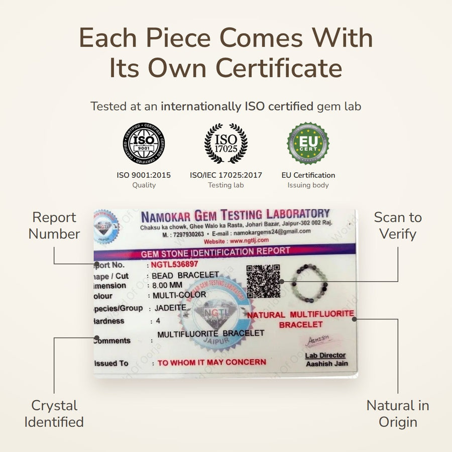 Multi-Fluorite Bracelet – The Genius Stone lab certificate – World of Oorja