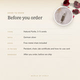 Pyrite Pencil Pendant – good to know before you order: what is in the box, energised after order