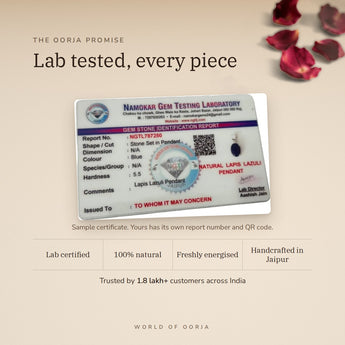 Lapis Lazuli Pendant lab certificate with QR code – The Oorja promise