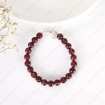 Natural Ruby Diamond Cut Silver Adjustable Bracelet - WorldOfOorja