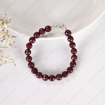 Natural Ruby Diamond Cut Silver Adjustable Bracelet - WorldOfOorja