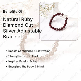 Natural Ruby Diamond Cut Silver Adjustable Bracelet - WorldOfOorja