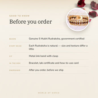 5 Mukhi Rudraksha Bracelet – before you order: size, what is in the box, energised after order