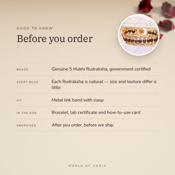 5 Mukhi Rudraksha Bracelet – before you order: size, what is in the box, energised after order