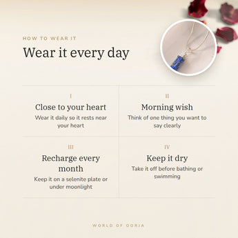 How to wear your Lapis Lazuli Pencil Pendant – daily wear, morning wish, recharge on selenite or moonlight