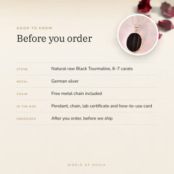 Raw Black Tourmaline Pendant – good to know before you order: what is in the box, energised after order