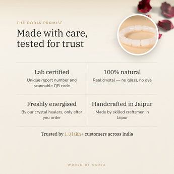 The Oorja promise – Clear Quartz Cylinder Bracelet, lab certified and energised after you order