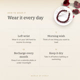 How to wear your Ruby Silver Bracelet (Manik) – left wrist, morning wish, recharge on selenite or moonlight