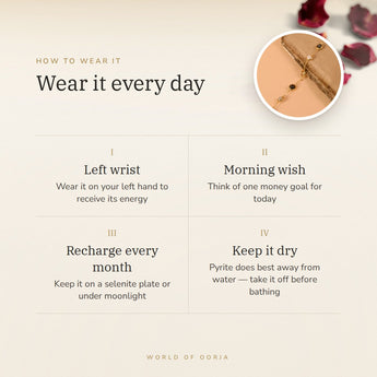 How to wear your Metal Dhan Yog Bracelet for Women – left wrist, morning wish, recharge on selenite or moonlight
