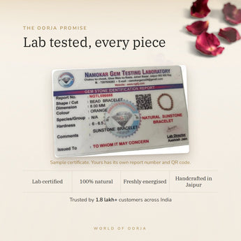 Sunstone Bracelet lab certificate with QR code – The Oorja promise