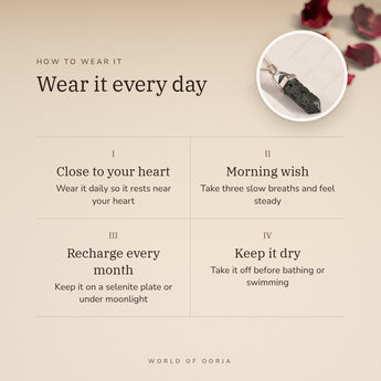 How to wear your Molten Lava Pencil Pendant – daily wear, morning wish, recharge on selenite or moonlight
