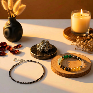 Gajalakshmi Rajyog Combo — Dhan Yog Bracelet + Pyrite Anklet + Raw Pyrite Cluster