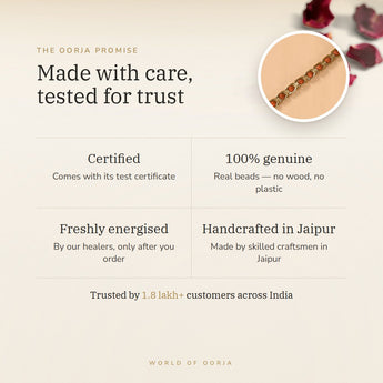 The Oorja promise – Gold Plated Rudraksha Bracelet, lab certified and energised after you order