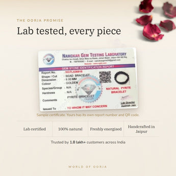 Pyrite bracelet lab certificate with QR code – The Oorja promise