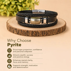 Pyrite Leather Bracelet — Prosperity, Bold Action & Wealth Confidence